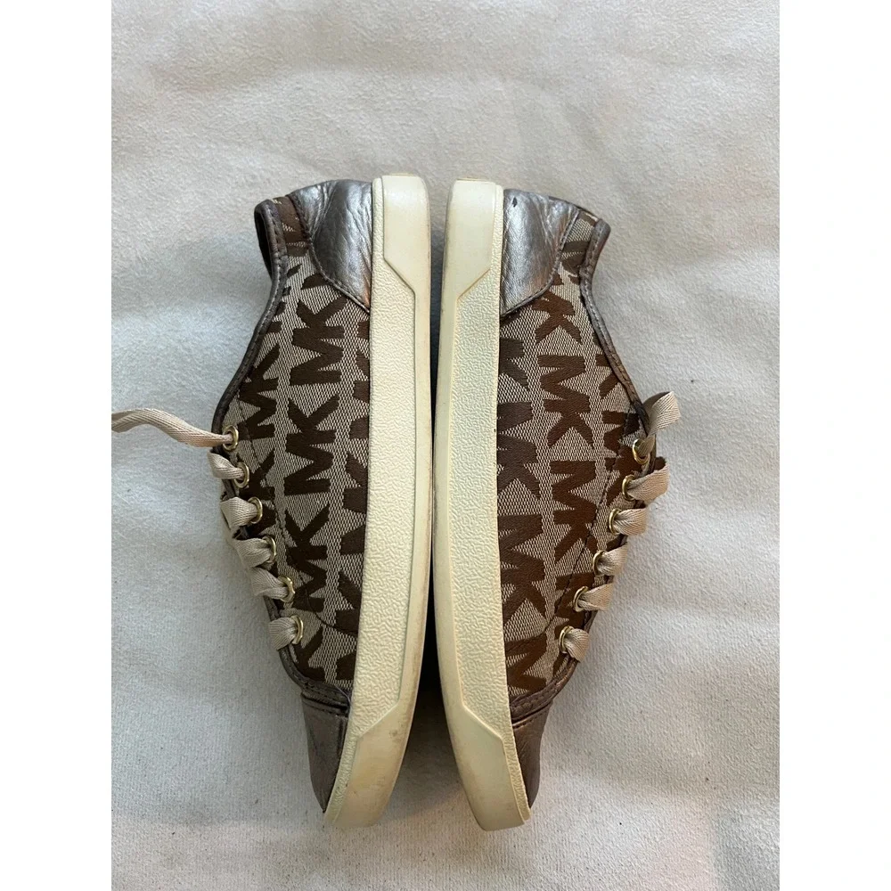Michael Kors MK Logo Canvas Leather Trim Low Top Sneakers Women's Size 7M Bronze